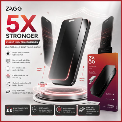 [iPhone 17/16/15] Kính Cường Lực Chống Nhìn Trộm ZAGG Elite Edge Privacy, Kèm Khung Dán, Chính hãng