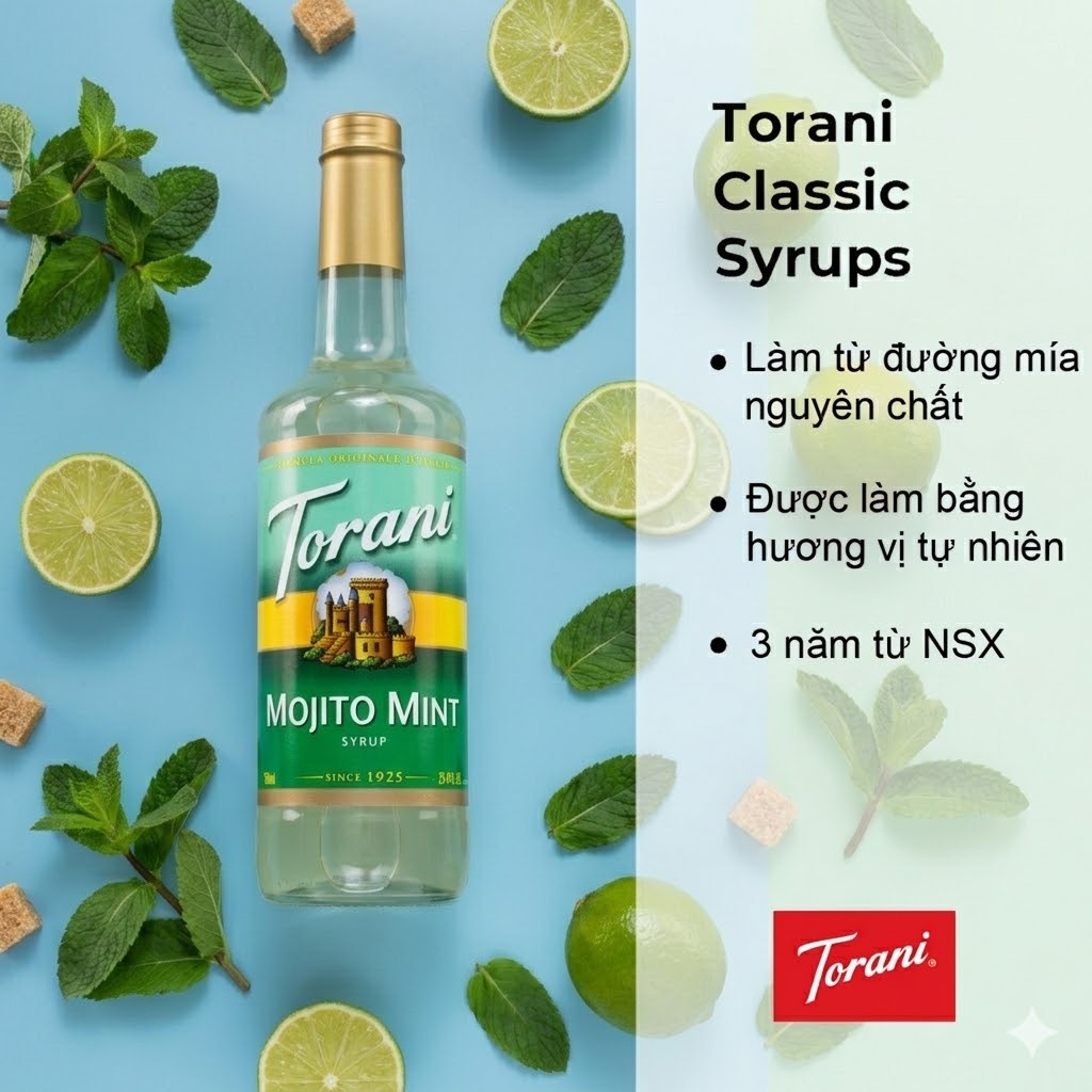 Syrup Siro Mojito Mint Torani - 750ml có Xuất hoá đơn VAT Pha Trà Sữa Trà Trái Cây Làm Bánh