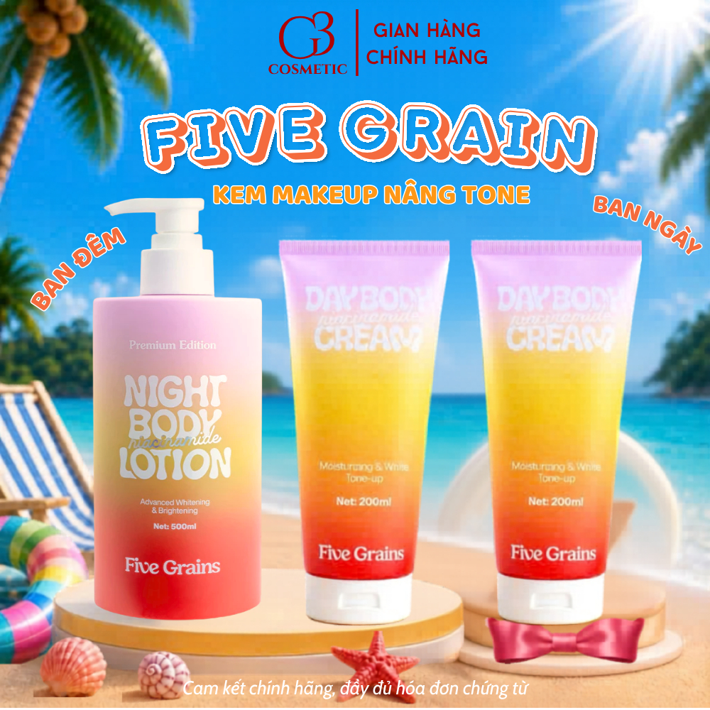 [FIVE GRAINS] Kem dưỡng thể ban ngày Five Grains trắng da Niacinamide, Alpha-Arbutin nâng tone dưỡng