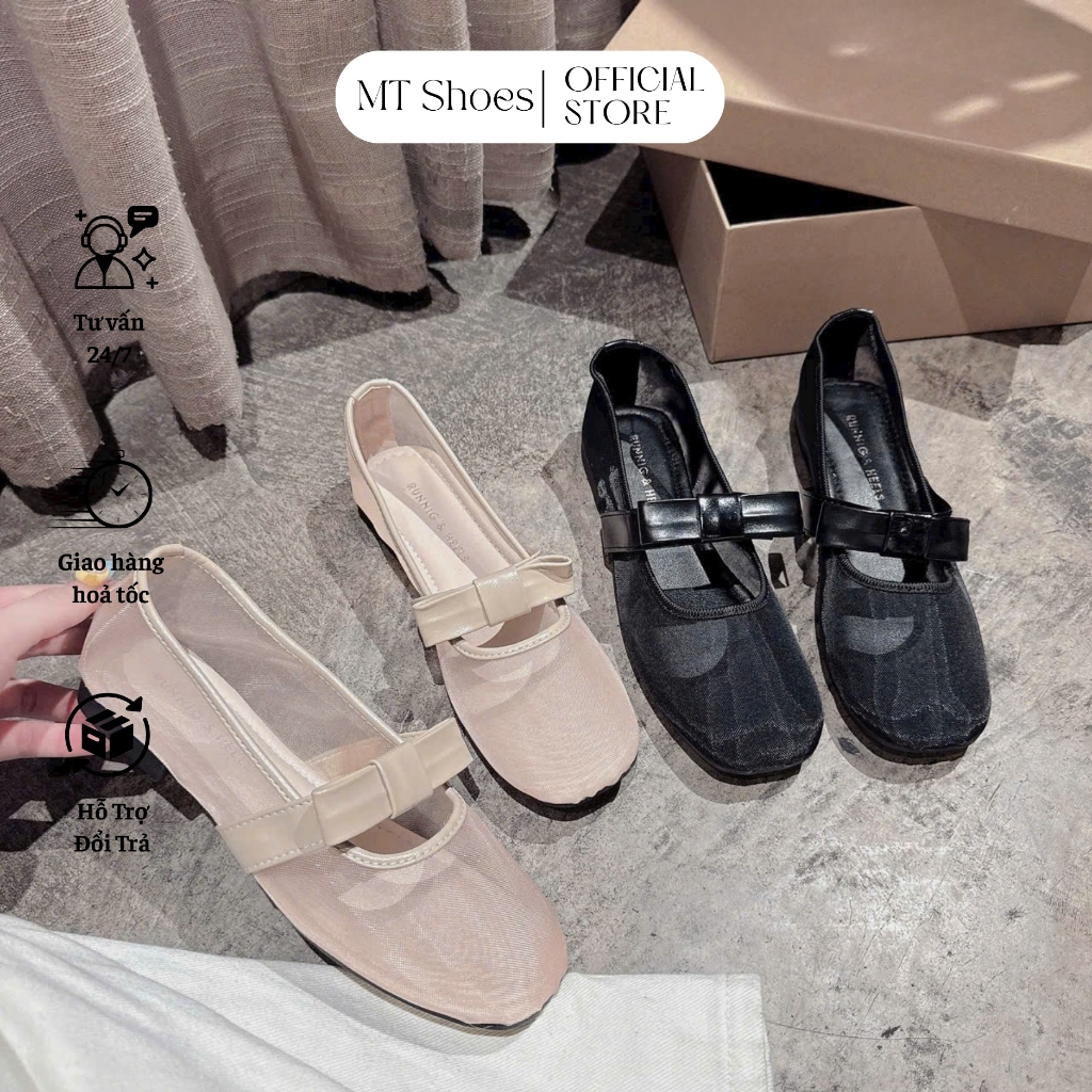 Giày Búp Bê Nữ Mary Jane Quai Lưới Mỏng Gắn Nơ Tiểu Thư Chất Mềm Nhẹ Thoáng Khí MT Shoes DN118