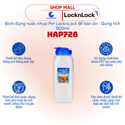 [HỎA TỐC] Bình nước Pet LocknLock HAP728 - Dung tích 900ml - Hàng chính hãng