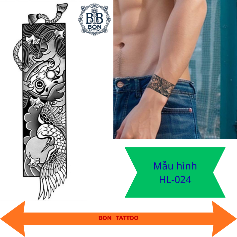 Hình Xăm Dán Nhật Cổ 8x22cm Daruma Hạc Tiên HL-024 Lâu Phai,Miếng Dán Hình Xăm Giả Tạm Thời Chống Nư