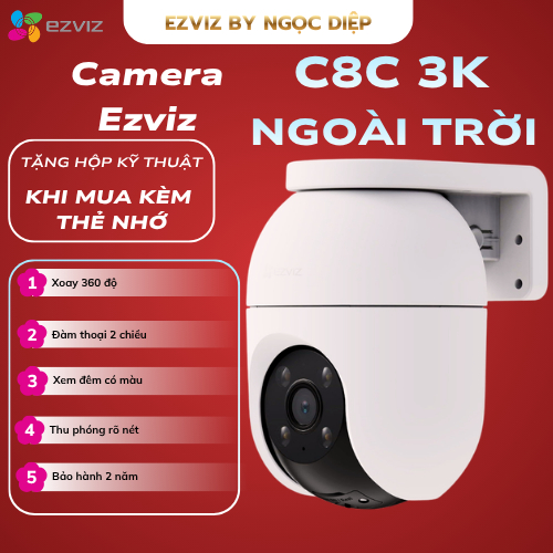 Camera Ezviz C8C 5MP 3K Thu phóng rõ nét, xem đêm có màu, đầy đủ tính năng, Hàng chính hãng, Bảo hàn