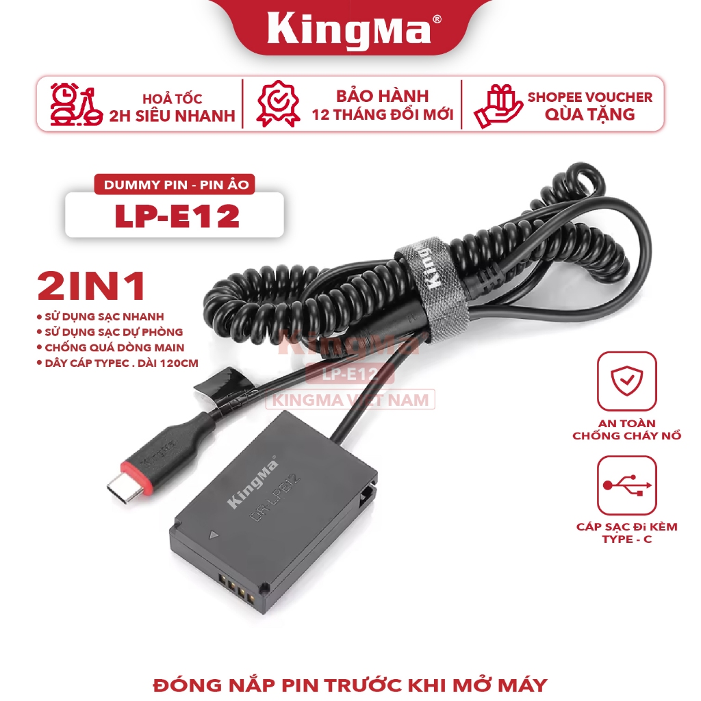 Dummy Pin LP-E12 KingMa . Cổng Kết Nối Type-C Cho Máy Ảnh Canon . Cấp Nguồn Liên Tục Cho Quay Phim H