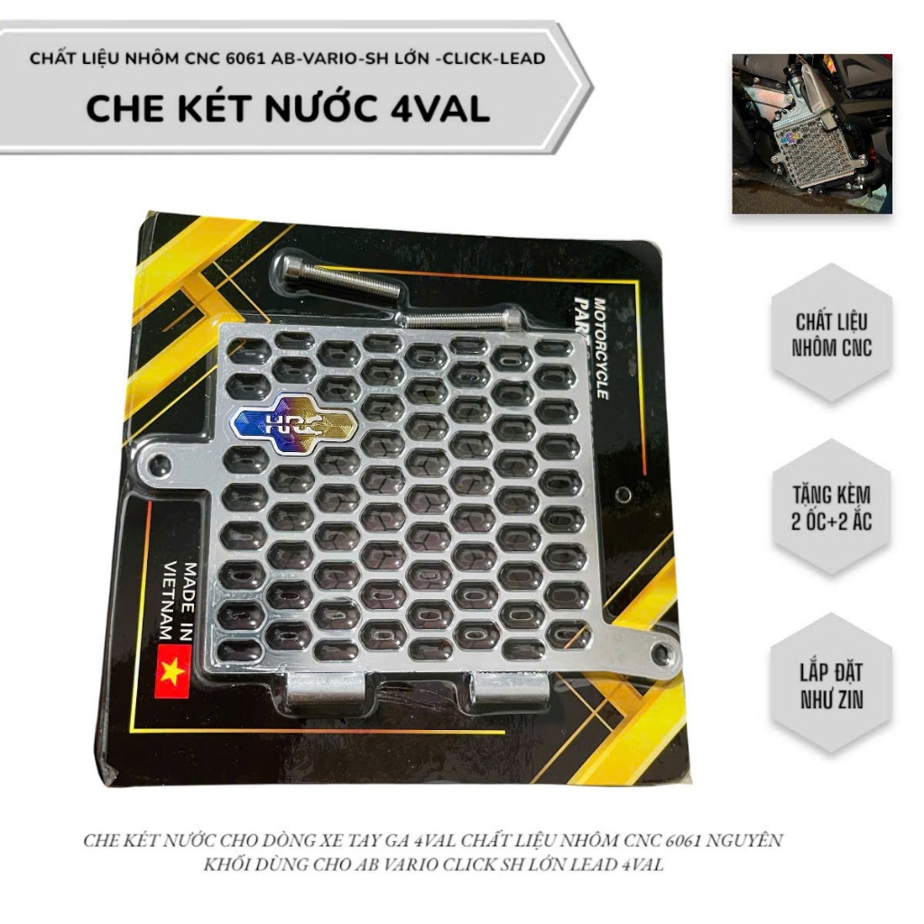 Che két nước  4val SH/Vario160/AB160/AB125/Lead 4val nhôm cnc mẫu tổ ong phụ kiên xe máy