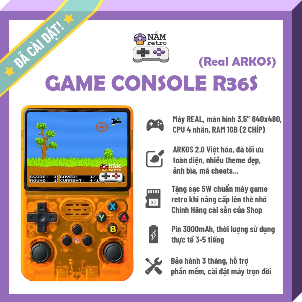 [Tặng Sạc 5W] Máy Chơi Game R36S Chuẩn REAL 1GB RAM 2 CHÍP, ArkOS Việt hóa, Tối Ưu toàn diện, Hỗ Trợ