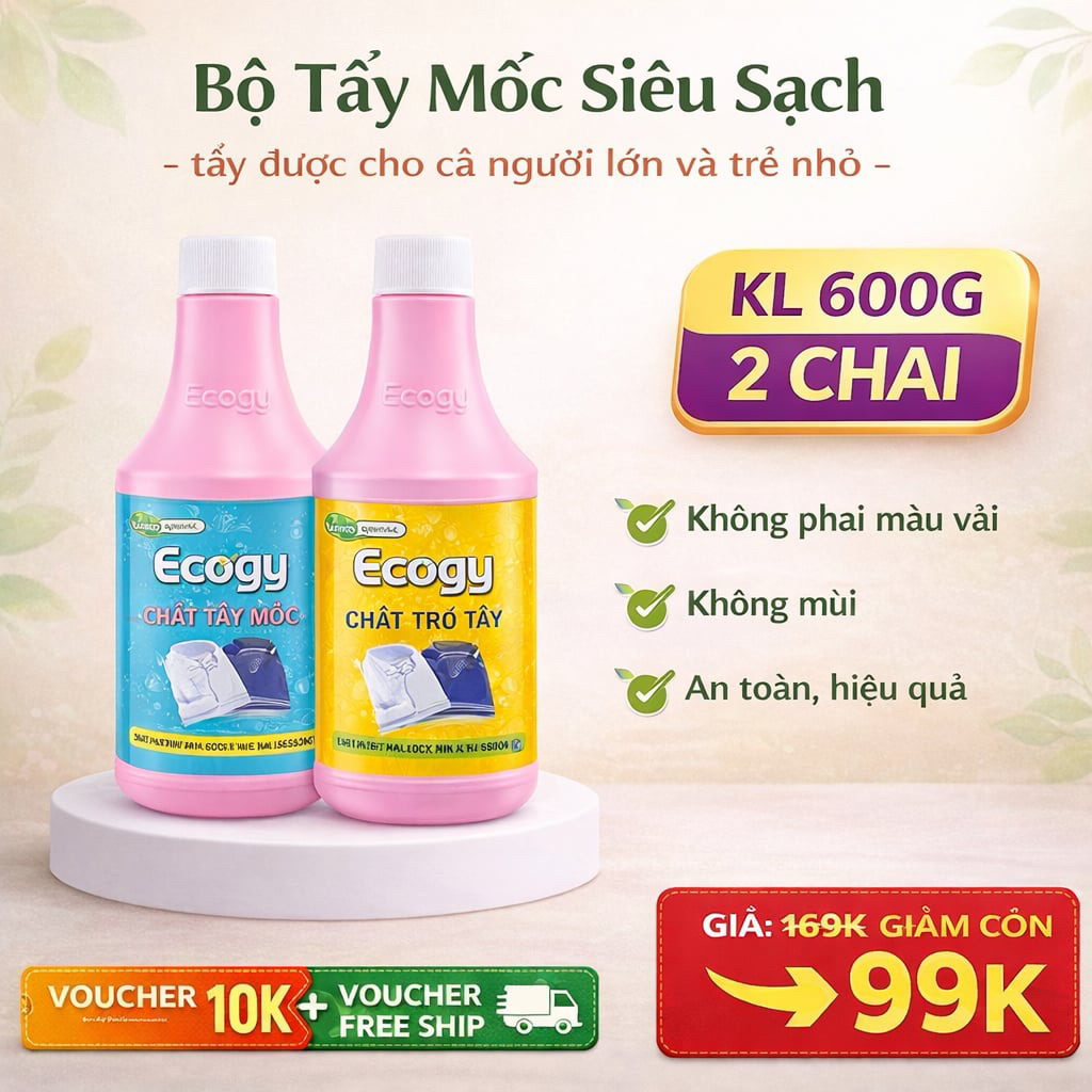 Tẩy mốc siêu sạch Ecogy , tẩy mốc , thâm kim , máu , nhựa chuối và các vết bẩn khác