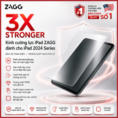 Kính cường lực cao cấp ZAGG dùng cho iPad mini/ Air M2 & Pro M4 11/13 inch 2024