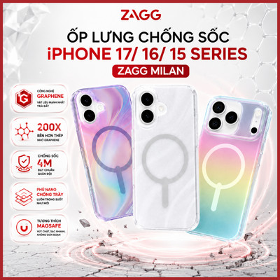 [iPhone 17/16/15 Series] Ốp lưng chống sốc bảo vệ ZAGG Milan sạc không dây chống sốc lên tới 4m