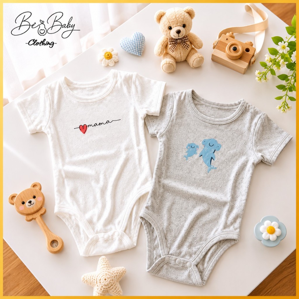 [3-6M] Set Body Chip Cộc Tay Trắng Ghi Cho Bé Sơ Sinh - Lullaby (Bơ Baby)