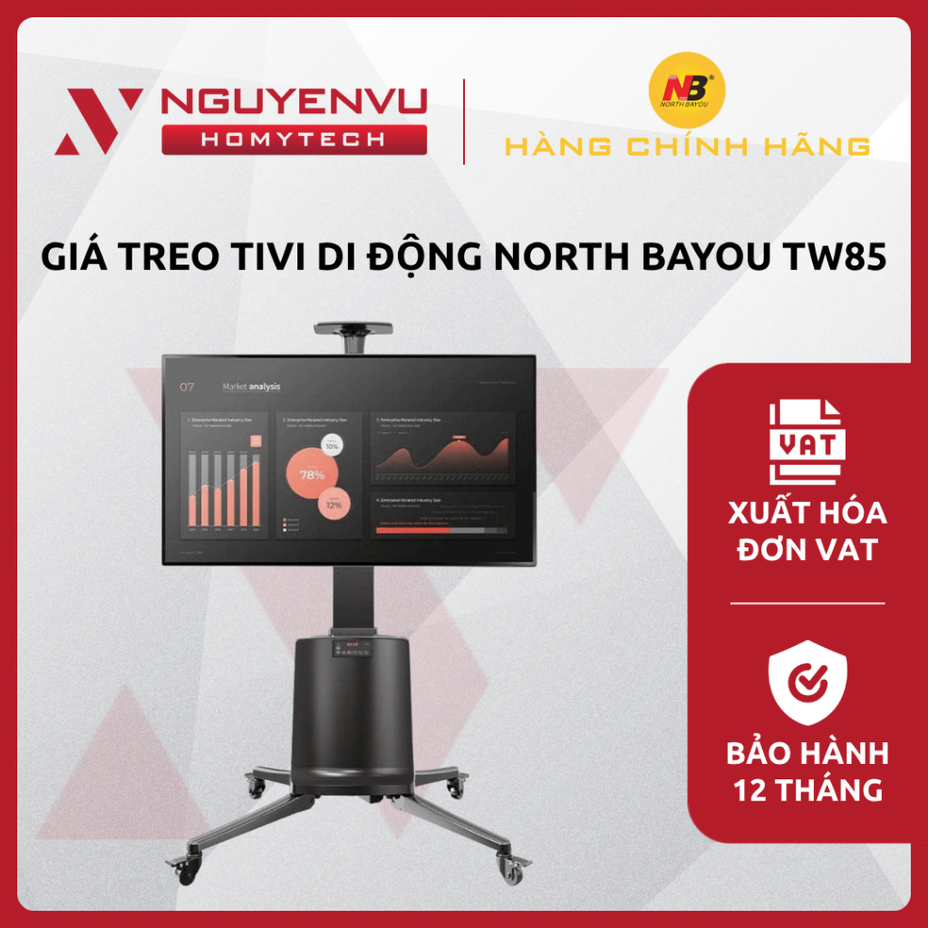 [Full VAT] Giá treo TV di động NORTH BAYOU TW85 (55-85 inch/68.20kg/Nâng điện) - CHÍNH HÃNG