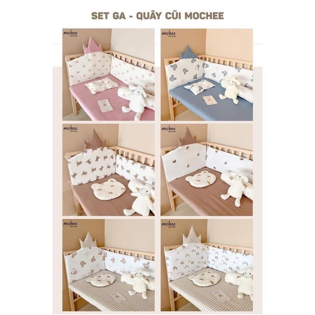 🐻 SET QUÂY CŨI - GA MOCHEE 🐻 [ SET QUÂY CŨI CHO BÉ SƠ SINH ] Ga bọc đệm cho bé. Quây vải cũi cho bé