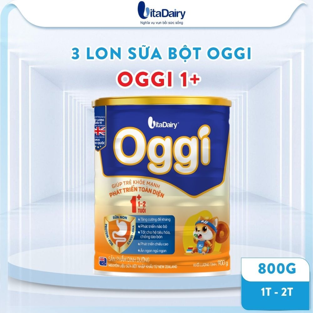 3 LON Sữa bột Oggi 1+ cho bé 1T - 2T (900g)