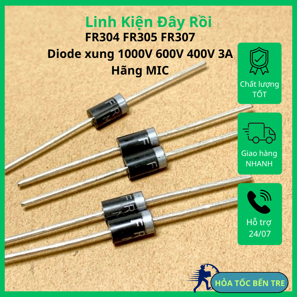 5 cái FR304 FR305 FR307 Diode  hồi phục nhanh 1000V 600V 400V 3A DO-201AD chính hãng MIC