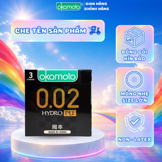 Bao cao su okamoto 0.02 pu siêu mỏng truyền nhiệt nhanh hộp 3 cái