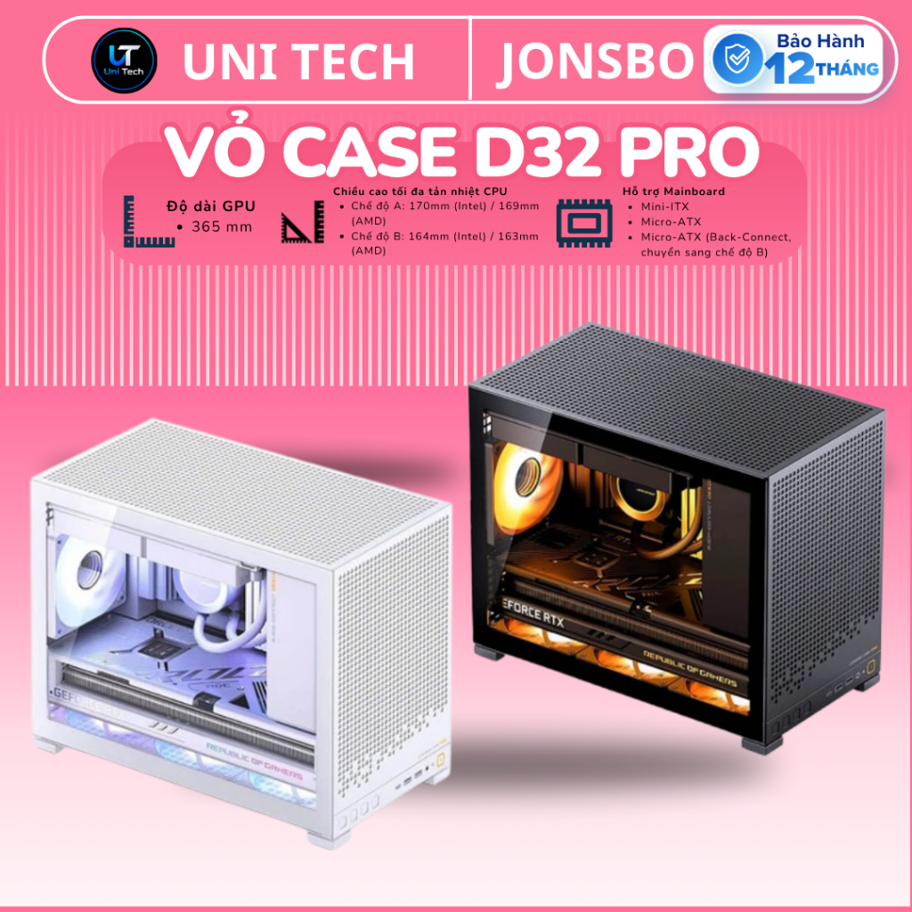 Case máy tính JONSBO D32 Pro chính hãng | Trắng Đen