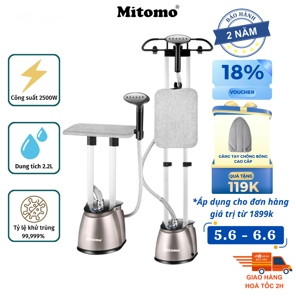 Bàn là hơi nước đứng cao cấp Mitomo GC-899 Max, công suất 2500W, BH 2 năm