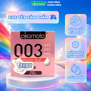 Bao cao su okamoto 0.03 hyaluronic acid siêu mỏng dưỡng ẩm và bôi trơn hộp 3 cái