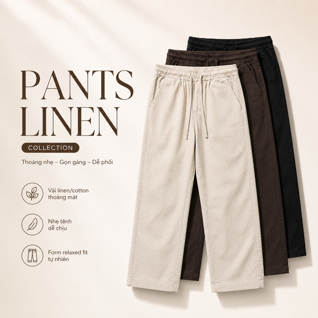 [MỞ BÁN] Quần dài nam ROWAY, chất liệu linen cotton | Quần dài dệt cạp chun