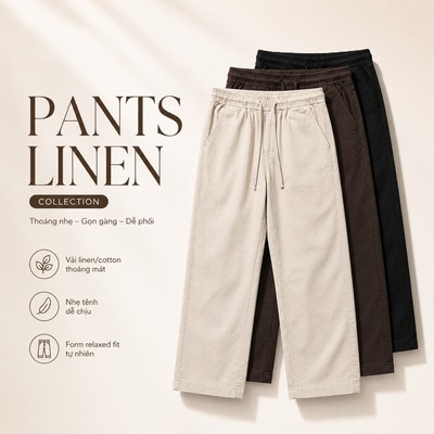 Quần dài nam ROWAY, chất liệu linen cotton | Quần dài dệt cạp chun