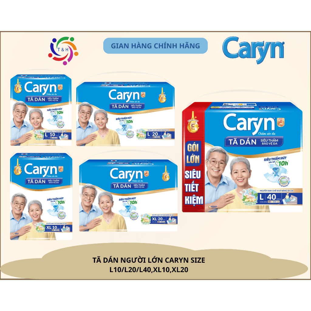 Tã/bỉm người lớn, Tã dán siêu thấm Caryn bảo vệ da đủ size L/XL