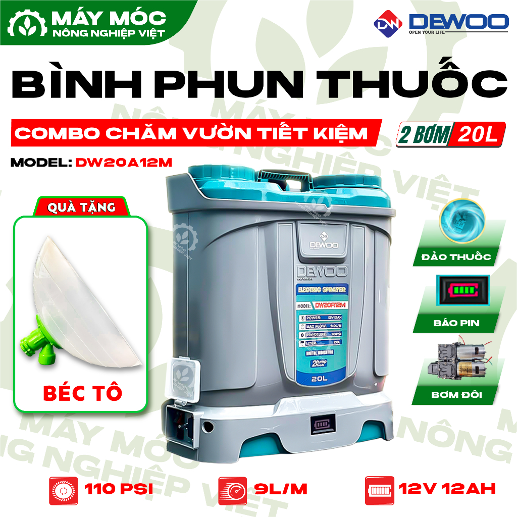 Bình Phun Thuốc Điện [2 Bơm] - DEWOO - DW20A12M
