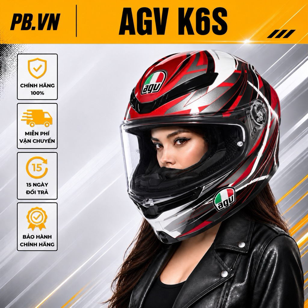 Mũ Bảo Hiểm Fullface AGV K6 Hàng Chính Hãng, Carbon Siêu Nhẹ, Pinlock MaxVision, Sport Touring, Đạt 