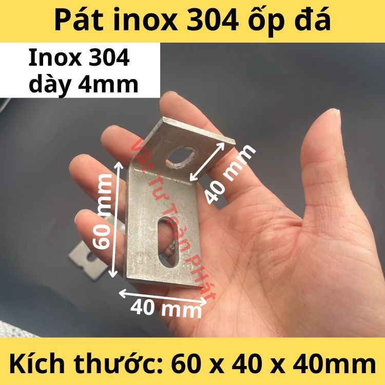 50 bát treo đá chữ L inox 304 dày 4mm KT 60x40mm, ke móc giữ đá ốp tường