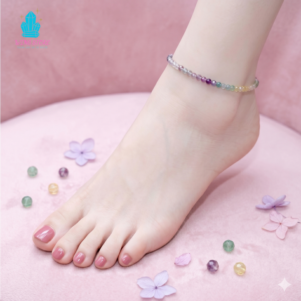Lắc đeo chân đá flourite tự nhiên