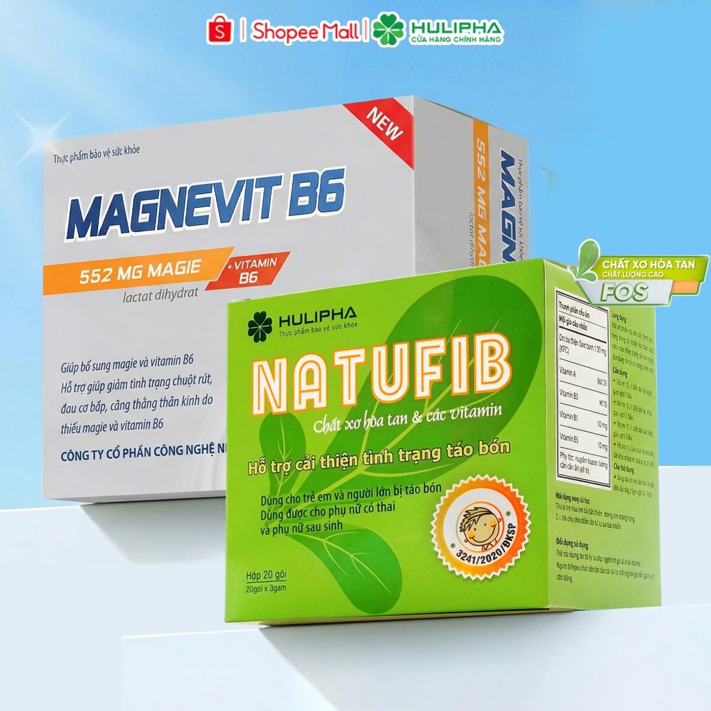 Combo Natufib & Magie B6 Hữu Cơ - Giảm Căng Thẳng, Chuột Rút Cho Người Lớn Và Natufib Chất Xơ Giải T