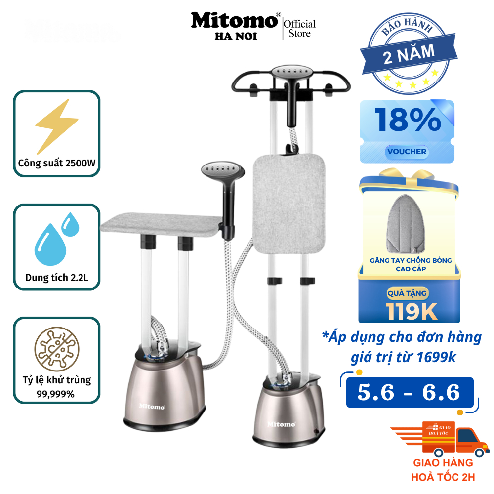 Bàn là hơi nước đứng cao cấp Mitomo GC-899 Max, công suất 2500W, BH 2 năm .