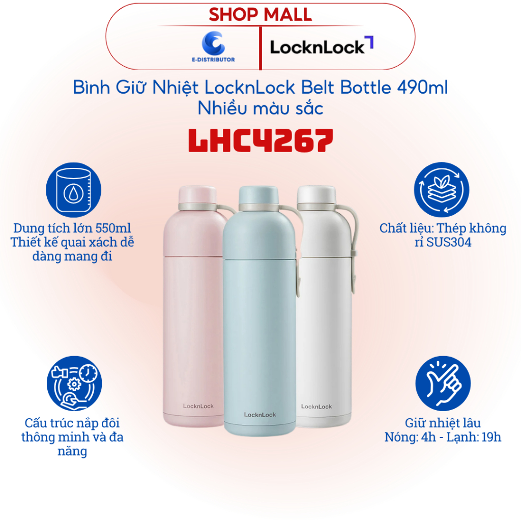 [HỎA TỐC] Bình giữ nhiệt LocknLock Belt Bottle LHC4267 - Dung tích 490ml - Hàng chính hãng