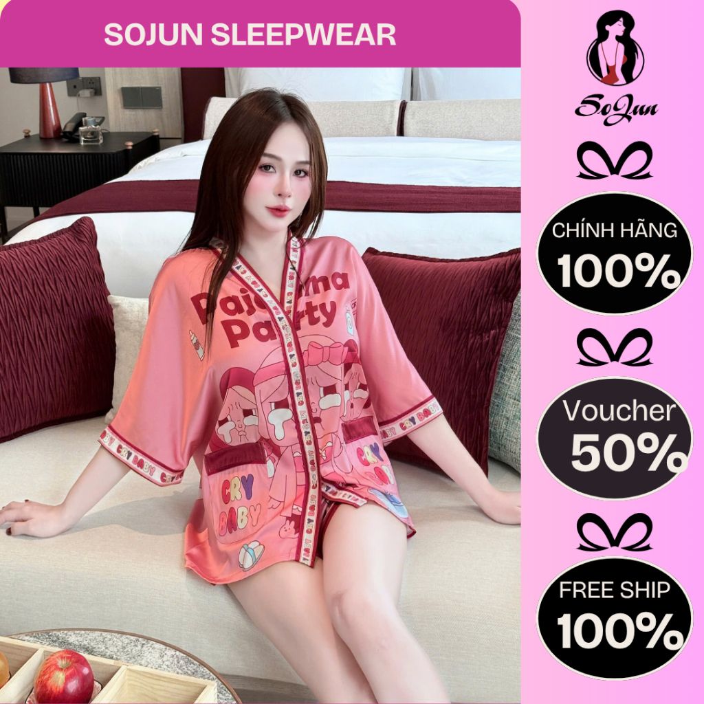 Bộ Pijama Đùi Sọt Dơi Cổ Y Chạy Viền Họa Tiết Lady Dưới 70Kg Bigsize- 1624