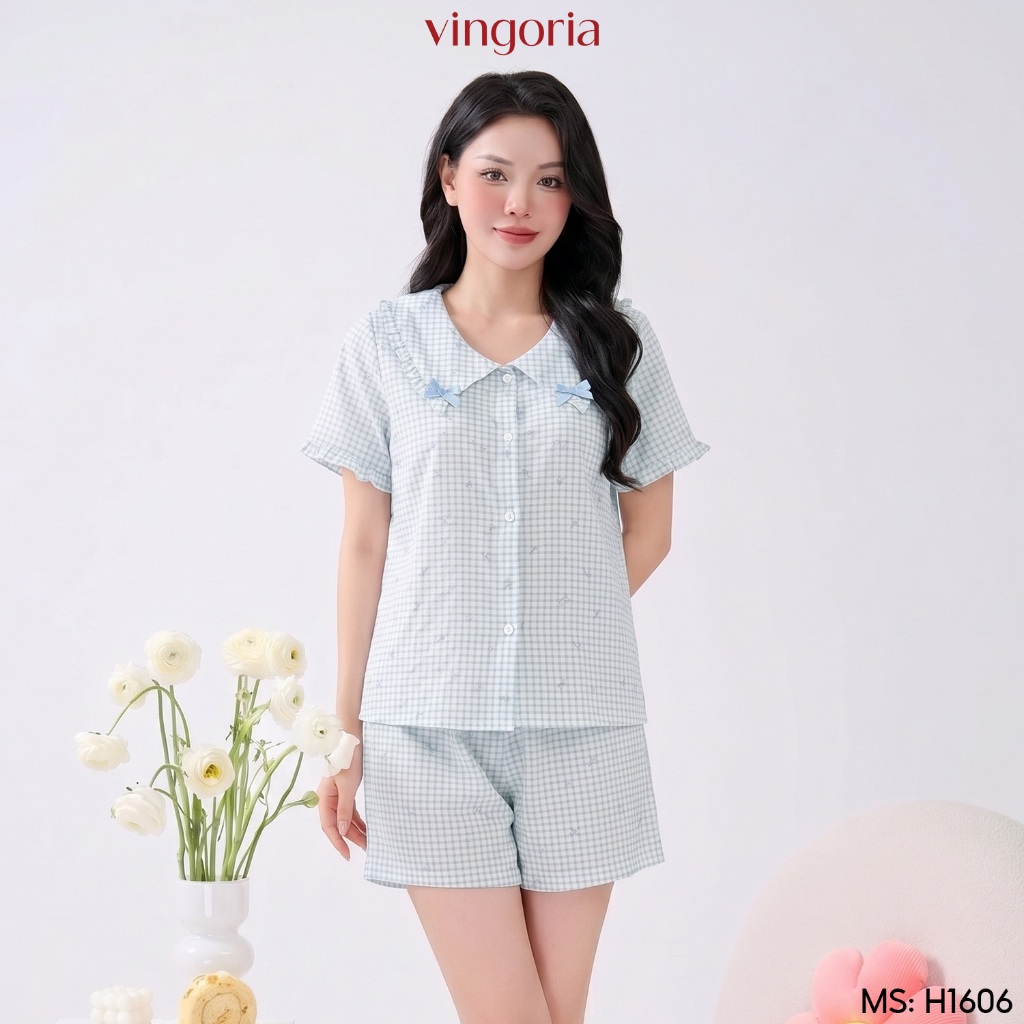 Bộ đồ ngủ nữ Pijama đũi mặc nhà VINGO/VINGORIA tay ngắn mùa hè H1606 | BigBuy360 - bigbuy360.vn