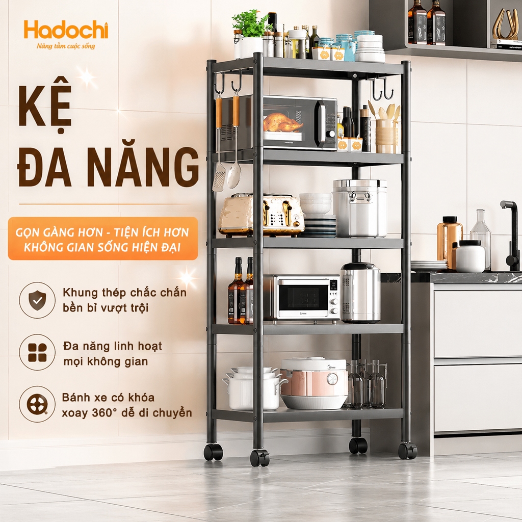 Kệ Để Đồ Đa Năng - Kệ Nhà Bếp Thép Carbon Sơn Tĩnh Điện Siêu Cứng Cáp Chắc Chắn Hadochi