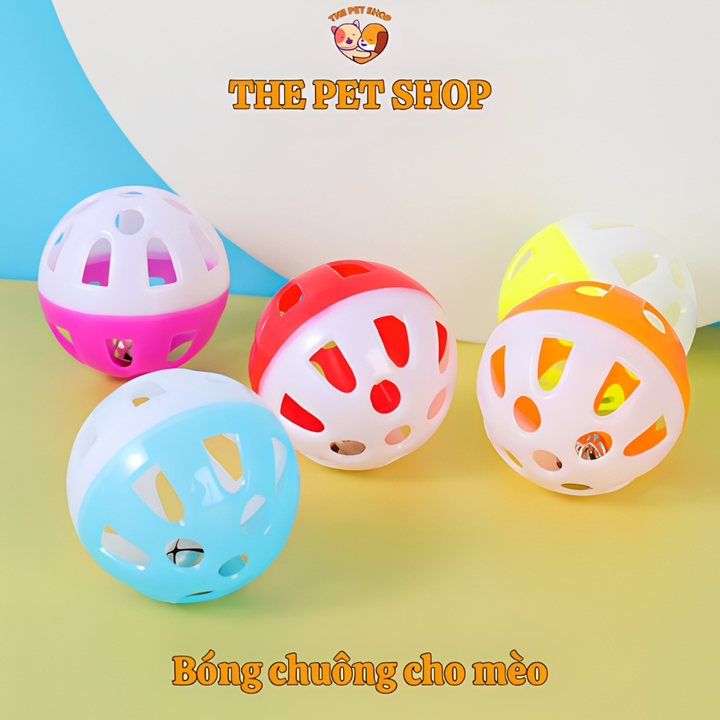 [COMBO 10 Quả] Bóng chuông cho mèo The Pet Shop, bóng nhựa âm thanh vui nhộn, nhiều màu sắc.