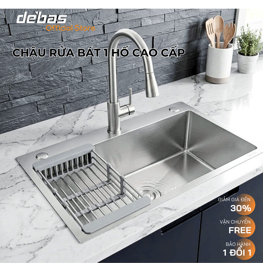 Chậu rửa bát đúc 1 hố to inox chậu rửa chén bát bồn rửa chén 1 hộc korea Debas 4540 5040 6045