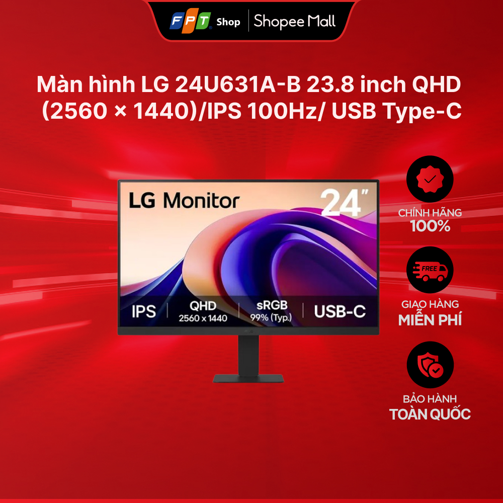 Màn hình LG 24U631A-B 23.8 inch QHD (2560 x 1440)/IPS 100Hz/ USB Type-C