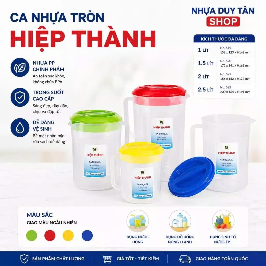 Ca Nước Tulip Nhựa Duy Tân 1L/1L5/2L/2L5- Ca Nhựa Trong (1L-1.5L-2L-2.5L)Nhựa Hiệp Thành