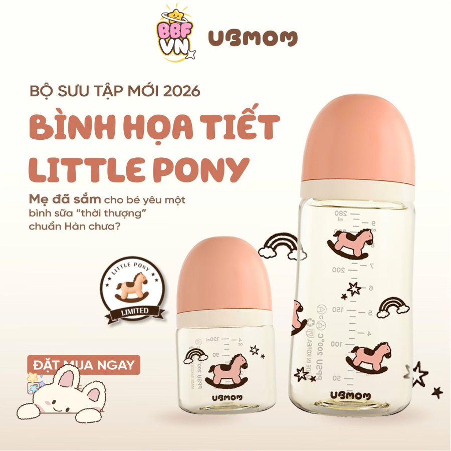 Bình Sữa PPSU UBMOM Họa Tiết Con Ngựa Dễ Thương 120ml/ 200ml / 280ml - Chống Sặc, Chống Tràn, An Toà