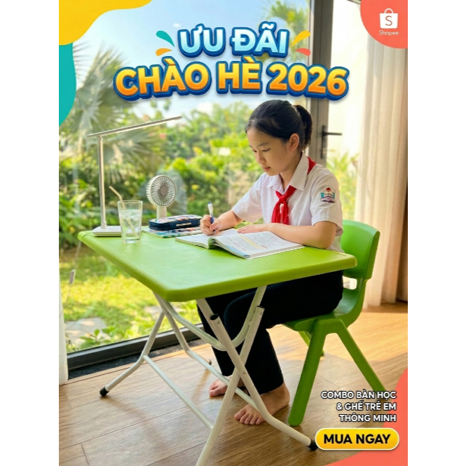 Bộ Bàn ghế nhựa đúc gấp gọn cho học sinh, mầm non, nhà trẻ (Rộng 50cm x Dài 90Cm X Cao 50Cm)
