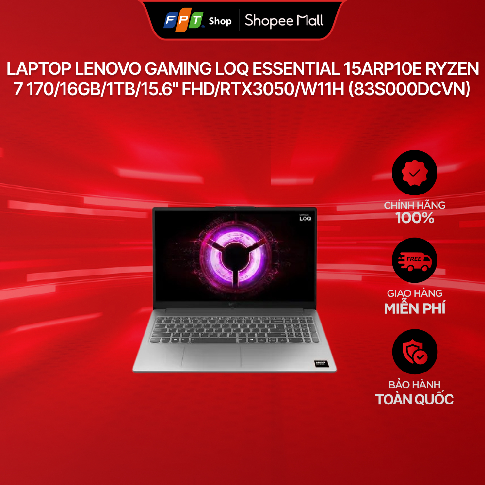 Laptop Lenovo Gaming LOQ Essential 15ARP10E Ryzen 7 170/16GB/1TB/15.6" FHD/RTX3050/W11H (83S000DCVN)