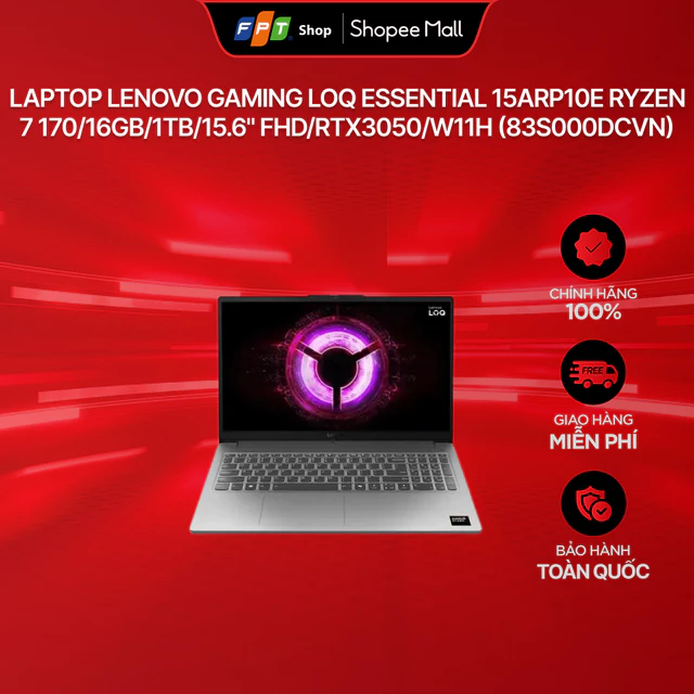 Laptop Lenovo Gaming LOQ Essential 15ARP10E Ryzen 7 170/16GB/1TB/15.6" FHD/RTX3050/W11H (83S000DCVN)