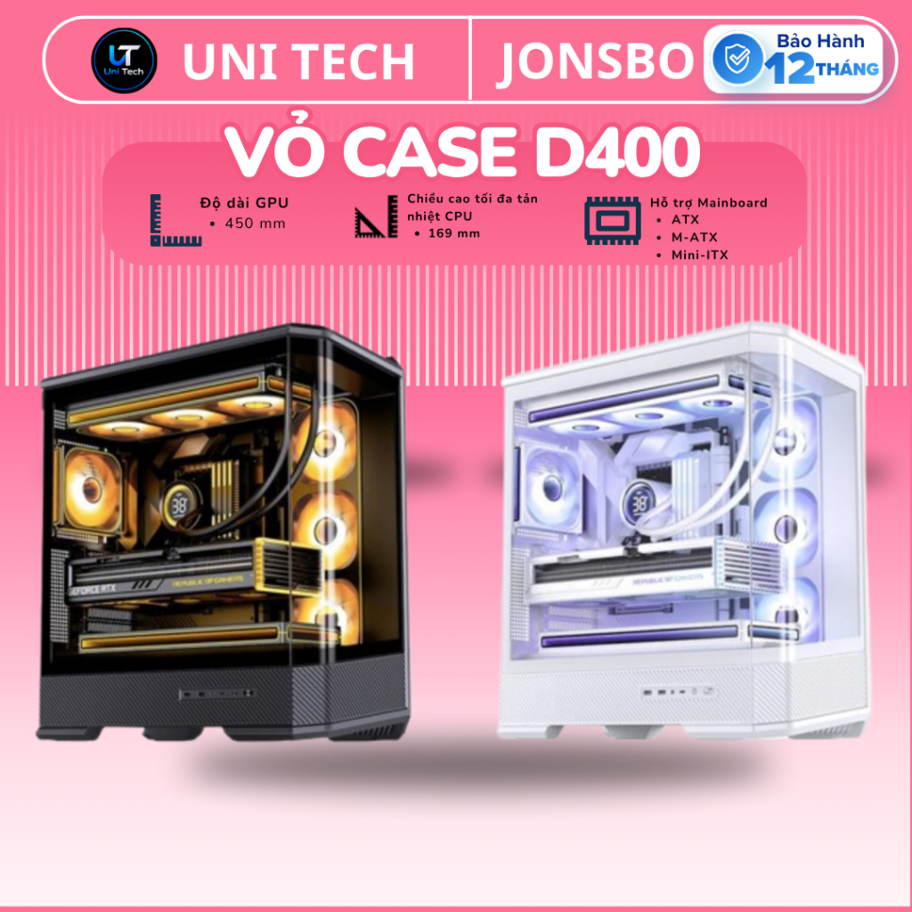 Case máy tính JONSBO D400 chính hãng | Trắng Đen