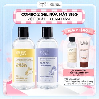 [COMBO 2] Sữa Rửa Mặt Hoa Cúc Việt Quất & Chanh Vàng Pure Vegan Giúp Sạch Da, Hỗ Trợ Sáng Da, Độ pH Thấp 135g & 315g