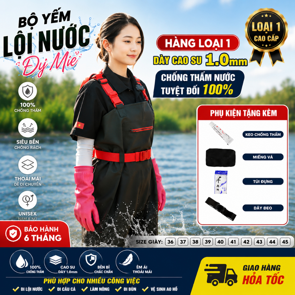 Bộ Yếm Lội Nước Dj Mie Loại 1, 2 lớp chống xước đầu gối Size 36 - 45