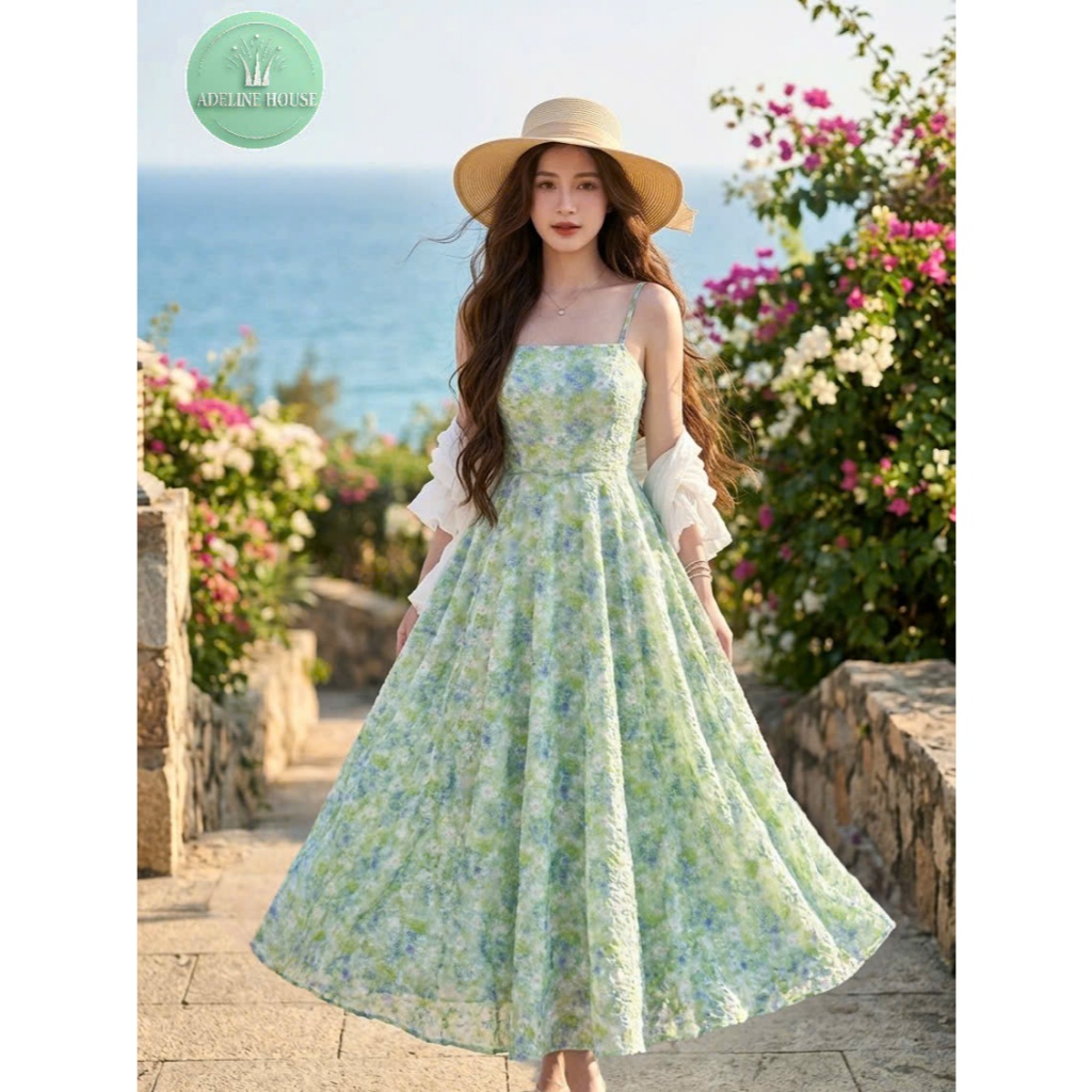 ADELINE HOUSE- Đầm Hoa cúc Xanh Dịu Dàng Phong Cách Pháp TK82.1 SIZE XS S M L XL 2XL 3XL 4XL