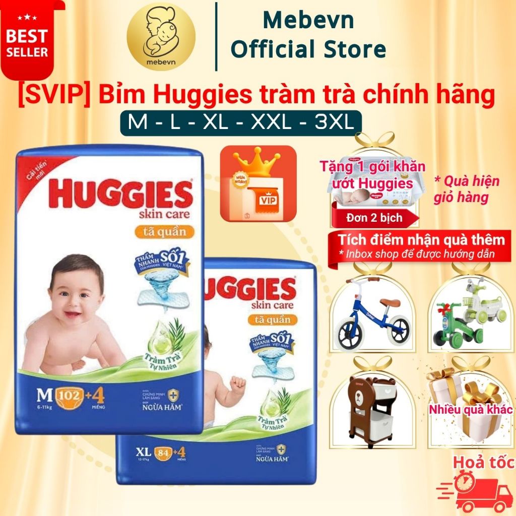 [SVIP] Bỉm Huggies Tràm Trà Chính Hãng, Huggies tràm trà siêu nhiều miếng đủ size M/L/XL/XL/XXL/XXXL