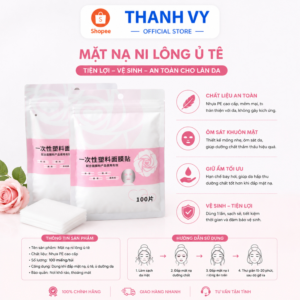 Mặt Nạ Ni Lông Ủ Tê Mặt Gói 100 Miếng Linong Đăp Mặt Chất Liệu Pe