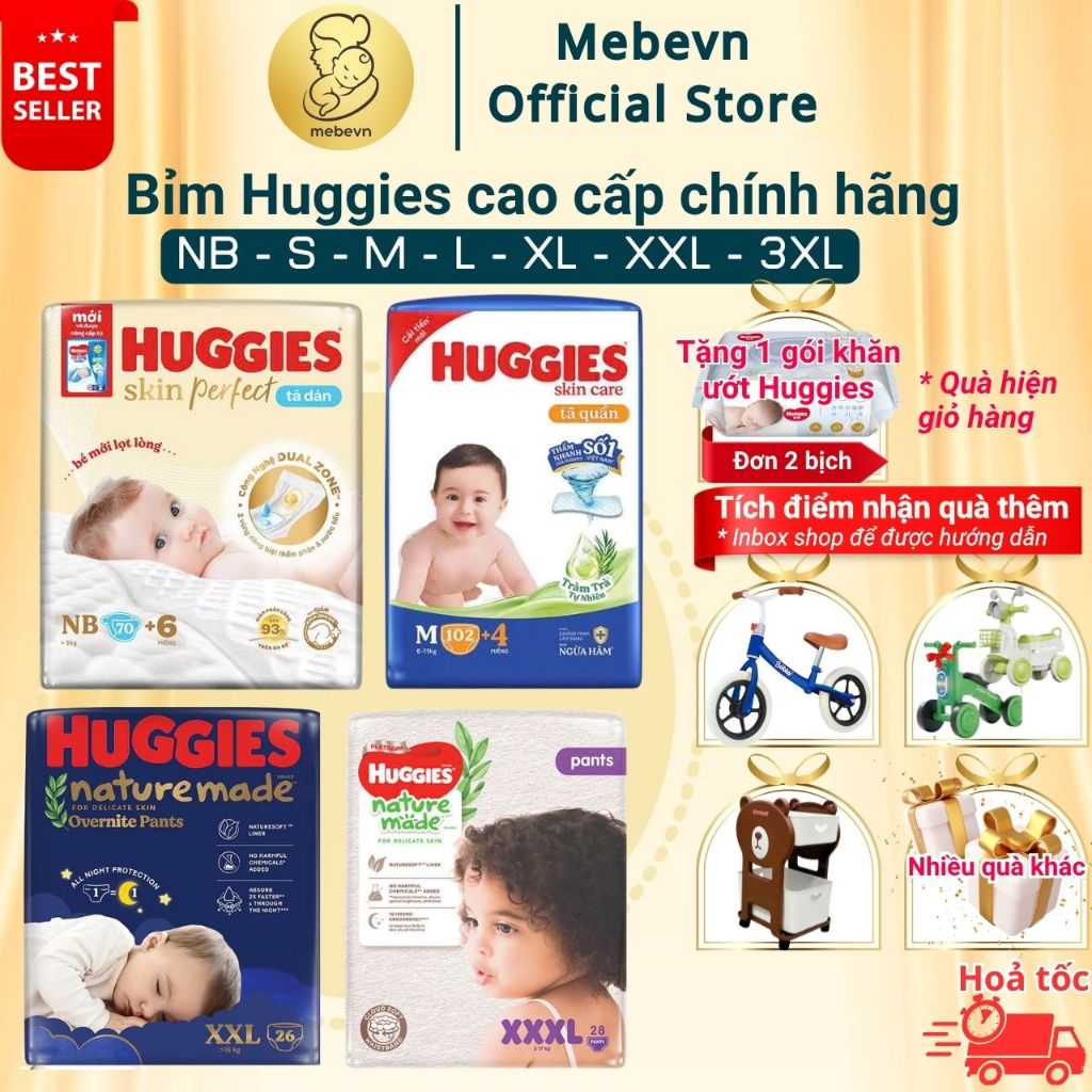 [FBS] Bỉm Huggies Skin Perfect & Huggies Tràm Trà, Huggies Natural Made size NB/S/M/L/XL/XXL/XXXL